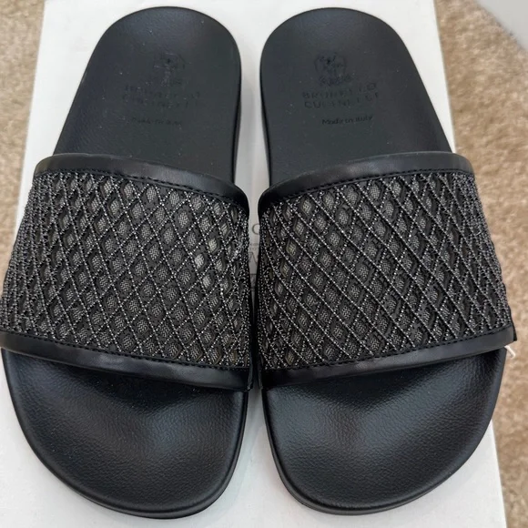 Brunello Cucinelli Black Mesh Slide Sandals - Picture 5 of 5